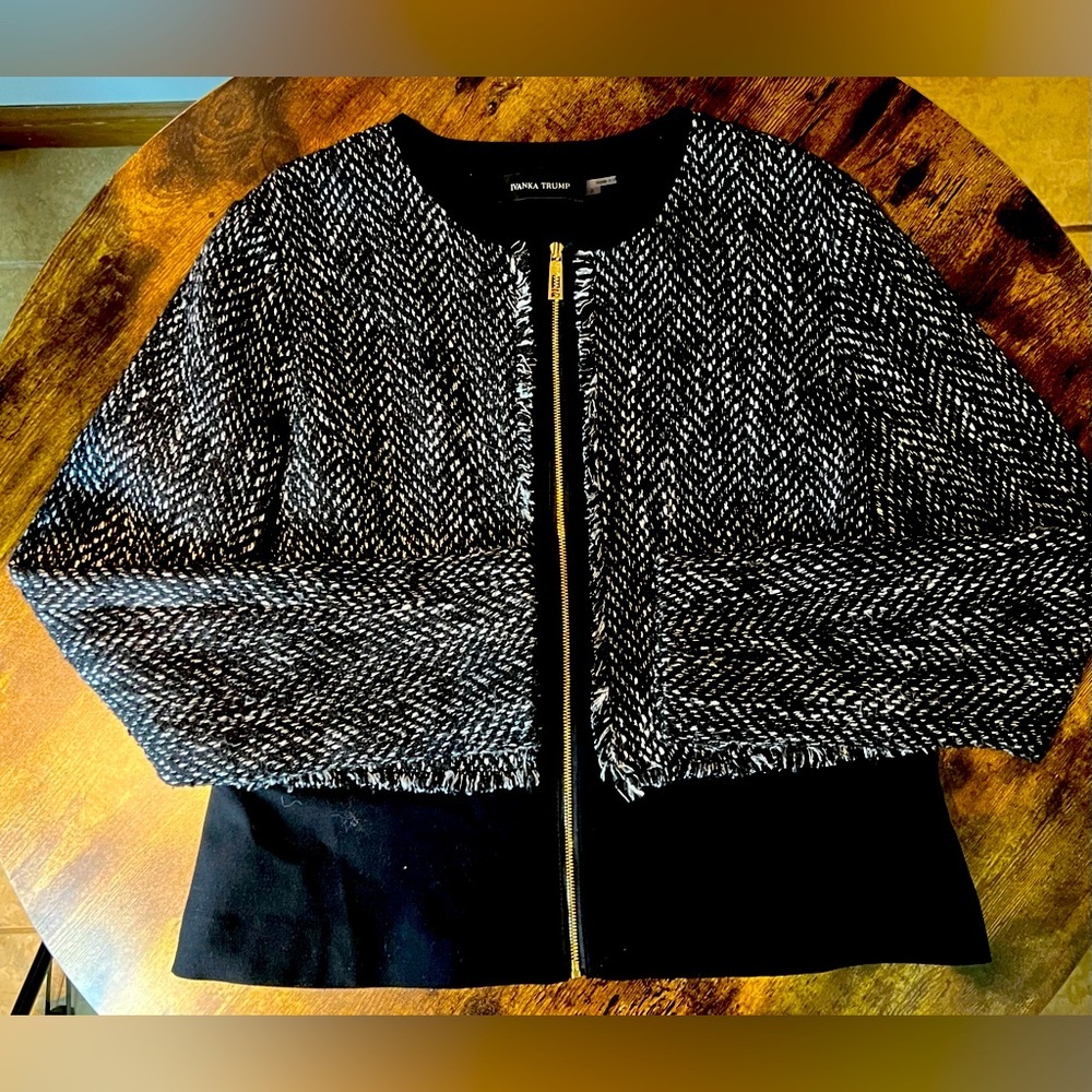 Ivanka Trump Black and White Tweed Cropped Blazer